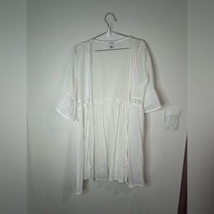 LIFE Love Is For Eternity White Boho Kimono Cover Up Cardigan Crochet Trim Med